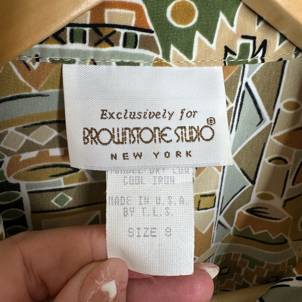 Vintage Brownstone Studio Womens 8 Shirt Dress Geometric Print Retro Midi Button - Picture 5 of 9